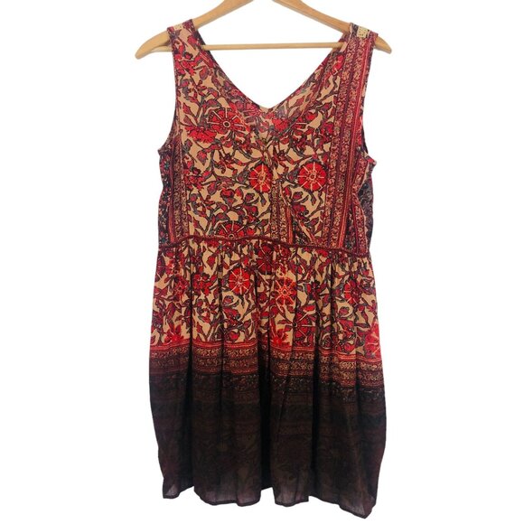En Creme Mini Sundress Cover Up Sz Medium Embroidered Boho Rayon Red Orange - Picture 2 of 7